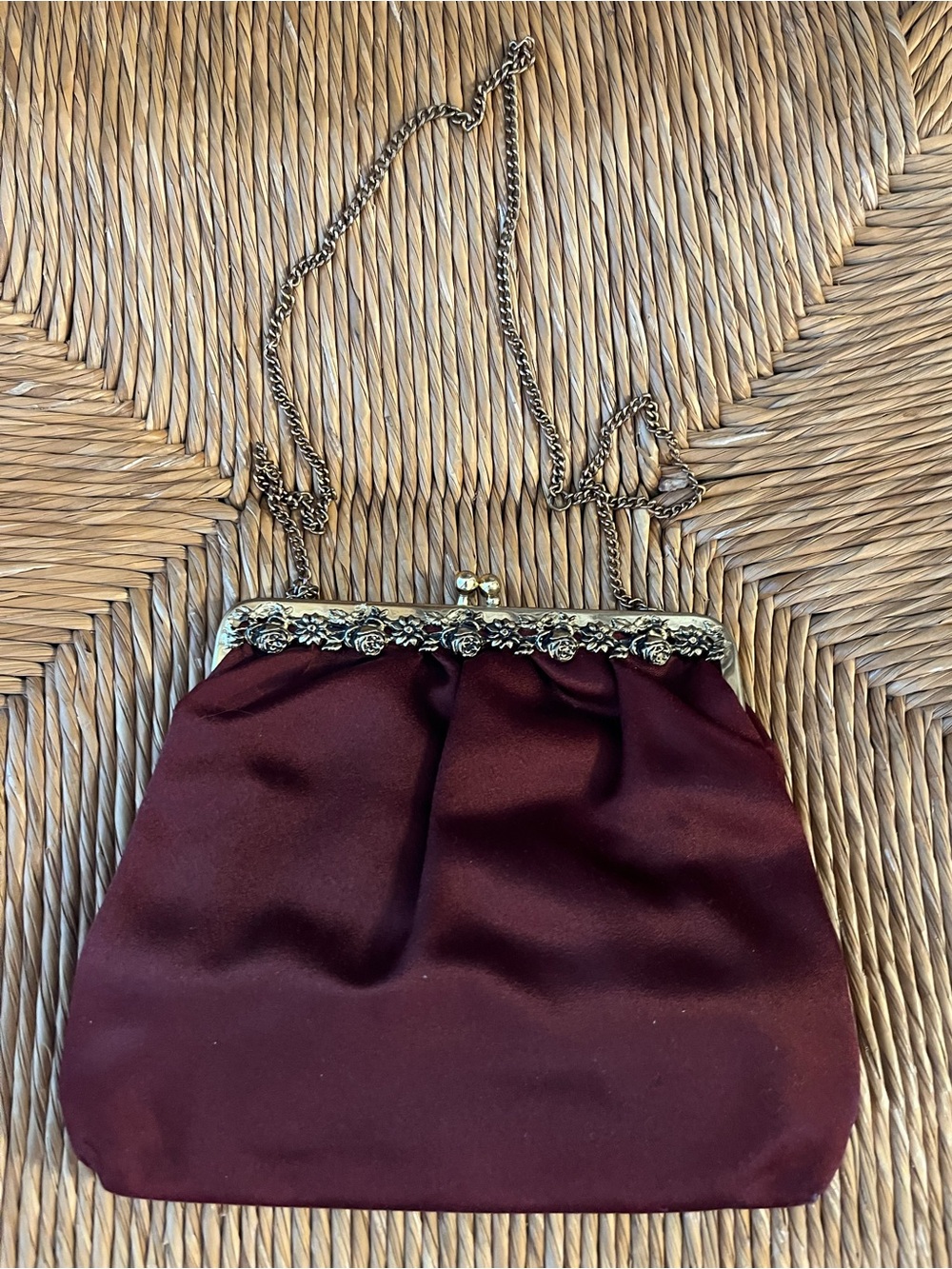 Vintage Delill Burgundy Satin Evening Bag Clutch - Made in West Germany